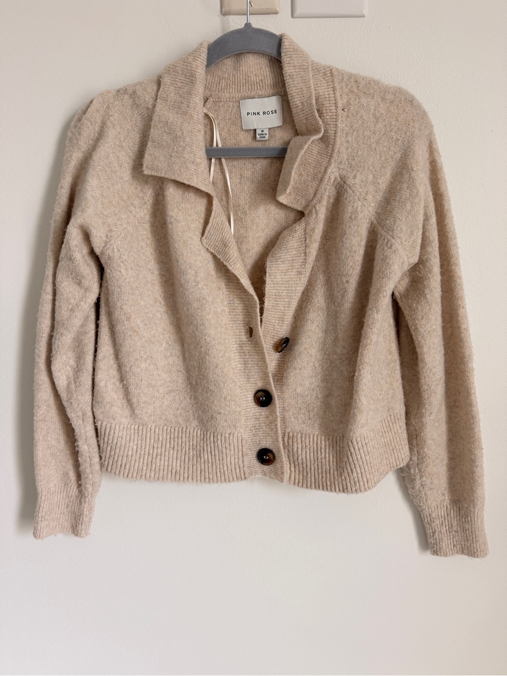 Pink Rose Beige/Cream Button-Front Cozy Cardigan